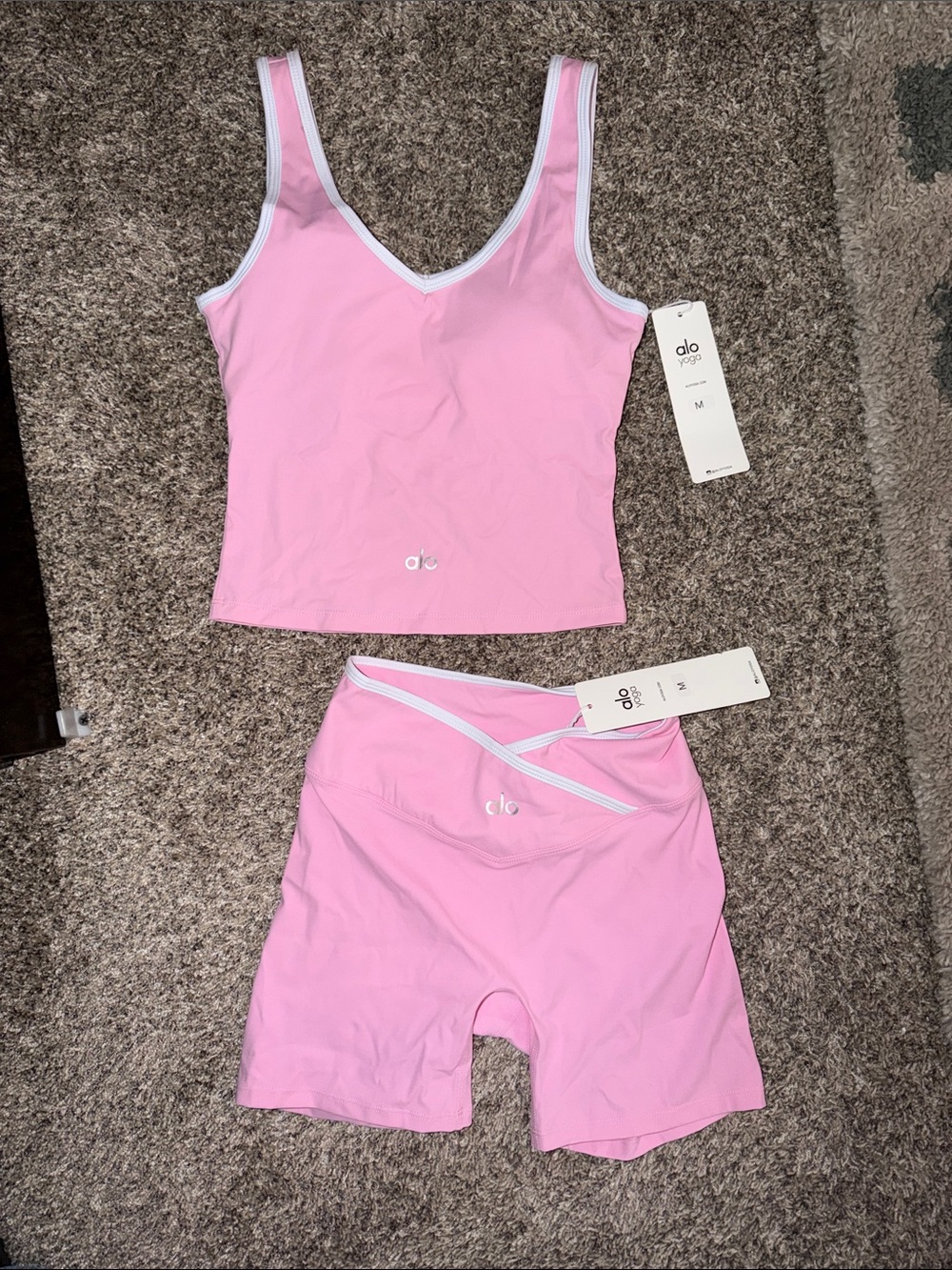ALO INSPIRED Women's Pink Tank & Bike Short Set
